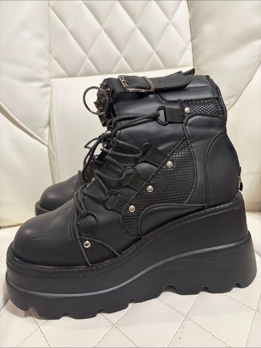 Amazon Black Platform Lace-Up Ankle Boots with Buckle Detail
